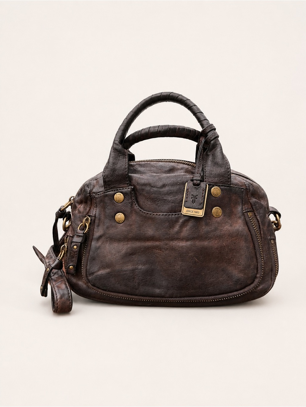 Frye Elaine Brown Leather Satchel Handbag